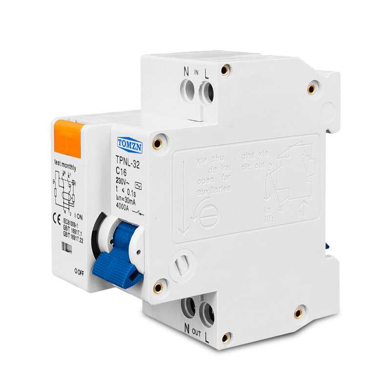 Disyuntor de corriente residual con protección de voltaje, Interruptor RCBO TPNL DPNL 230V 1P+N