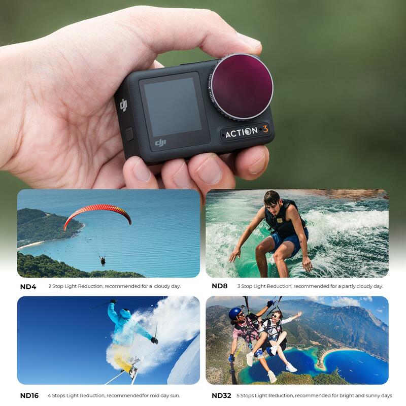 K & F Conceito Filtro Kit para DJI Osmo Ação 3, imagem HD, filme verde anti-reflexo de um lado, CPL, UV, ND4, ND8, ND16, ND32