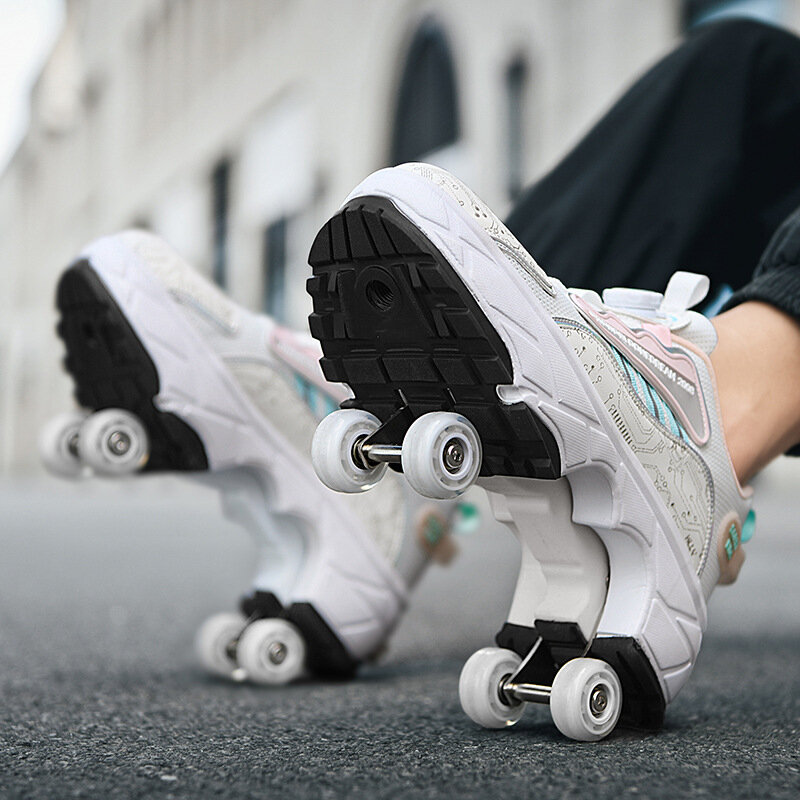 أحذية التزلج ذات الأسطوانة الرياضية للأطفال مصنوعة من جلد البولي يوريثان أحذية التشوه البركور الرياضية المزلجة بأربعة عجلات للأطفال والجري