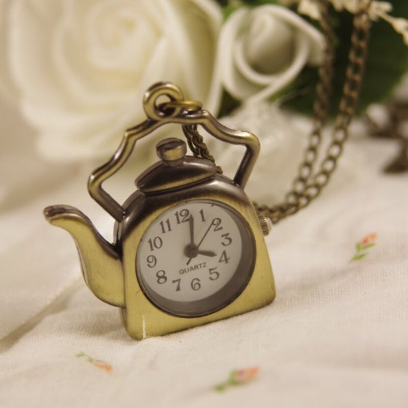 Reloj De bolsillo con colgante De bronce para hombre y mujer, pulsera De moda con hervidor antiguo, collar, 2023