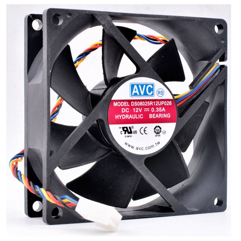 Original DS08025R12U 8cm 8025 80mm fan 80x80x25mm 12V 0.70A 4 lines PWM large air volume computer chassis CPU cooling fan