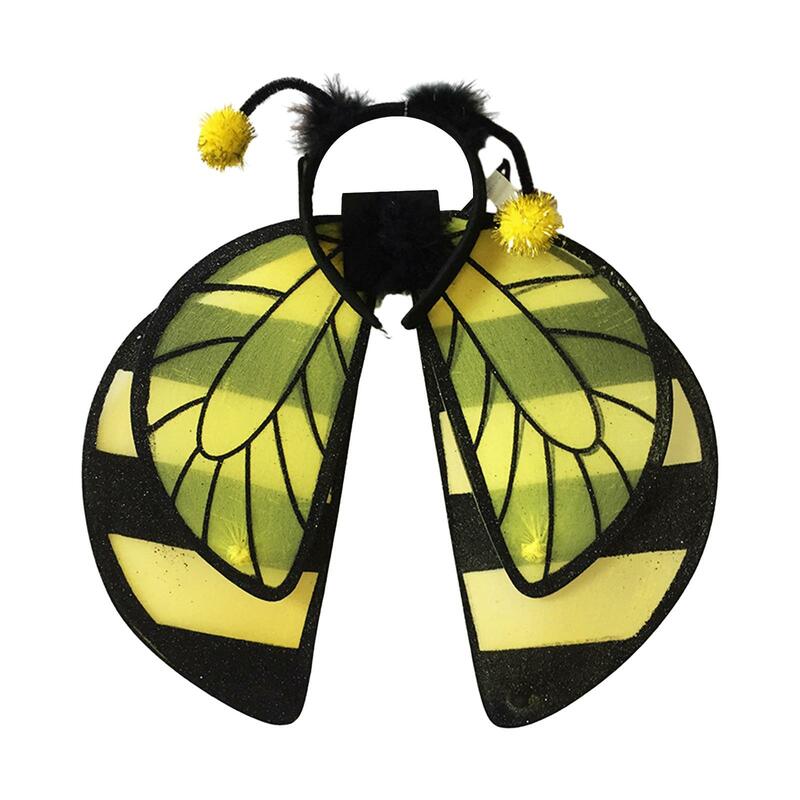 Bando sayap lebah untuk anak-anak, ikat kepala Cosplay kreatif, hiasan kepala gaun mewah untuk pesta karnaval, topeng bermain peran