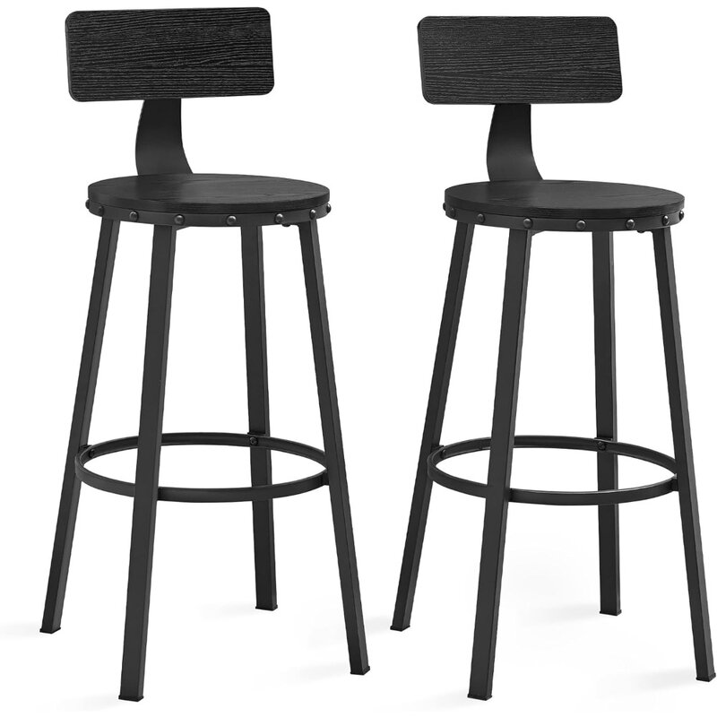 Bar Stools Set of 2, Bar Height Barstools with Back, Counter Stools Bar Chairs with Backrest, Steel Frame, Easy Assembly, In