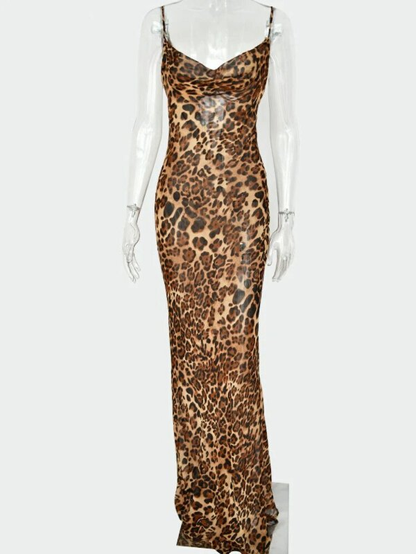 Julissa Mo Leopard Print V-Neck Sexy Bodycon Long Dress Women Lace Up Backless Summer Dresses Female Straps Party Beach Vestidos