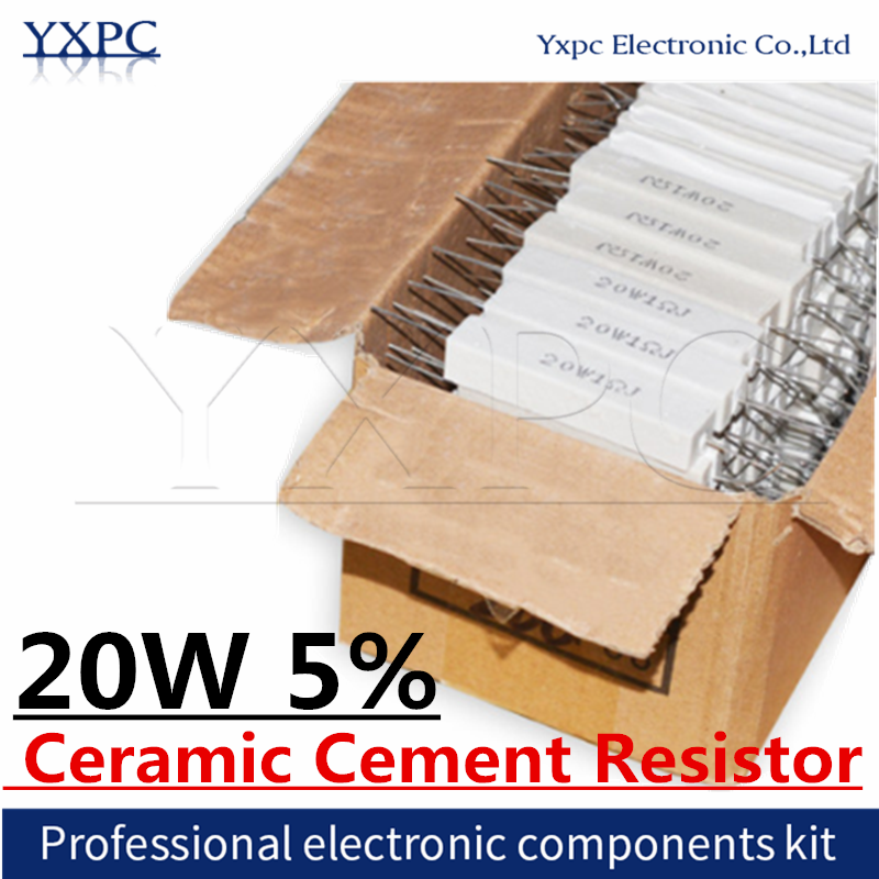 Цементный резистор 20 Вт 5%, сопротивление мощности 0,1 ~ 10K 0.1R 0.5R 10R 50R 0,22 0,33 0,5 1 2 5 8 10 20 30 50 100 1K 3,3 K 4,7 K Ом, 10 шт.