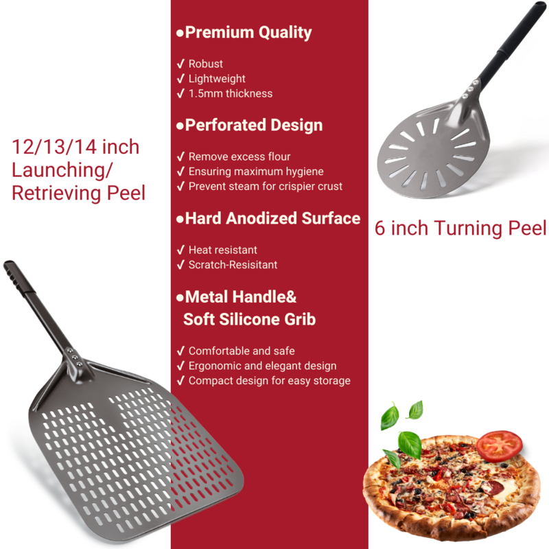 6&12 13 14  Inch Pizza Set Perforated Shovel Paddle Pizza Oven Turning Peel Hard  Anodized Pizza  Baking Kitchen Tool Spatula