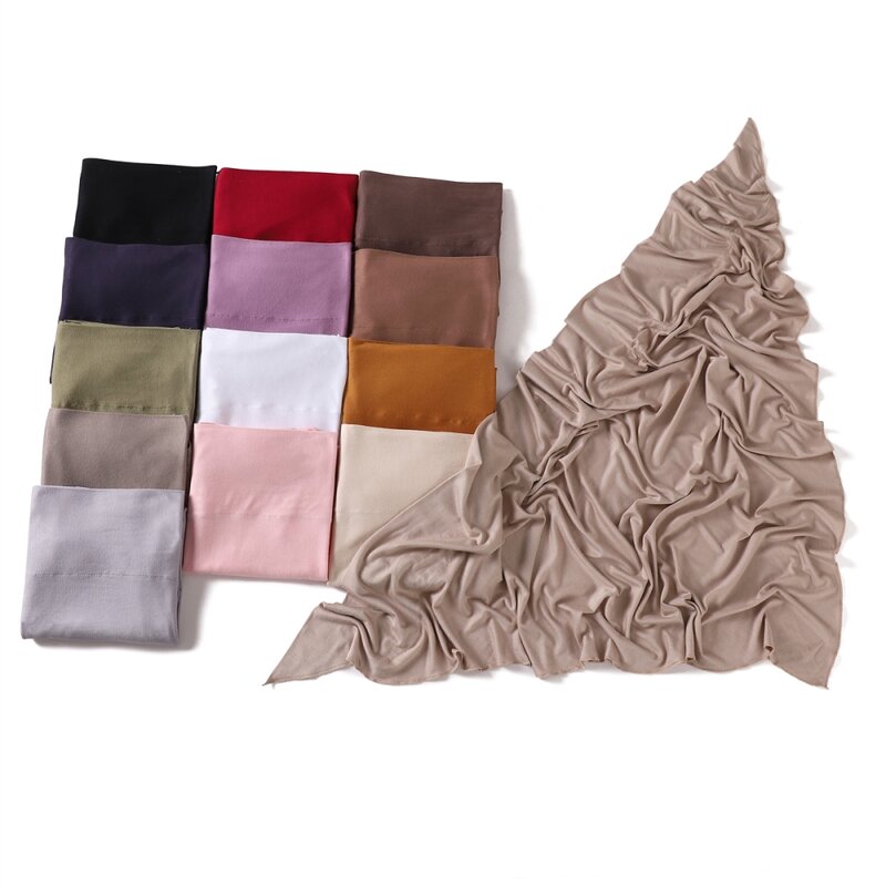 2024 New Solid Color Soft Modal Triangle Scarf Hijab Elastic Mercerized Cotton Wrap for Muslim Woman Hot Sale Headscarf