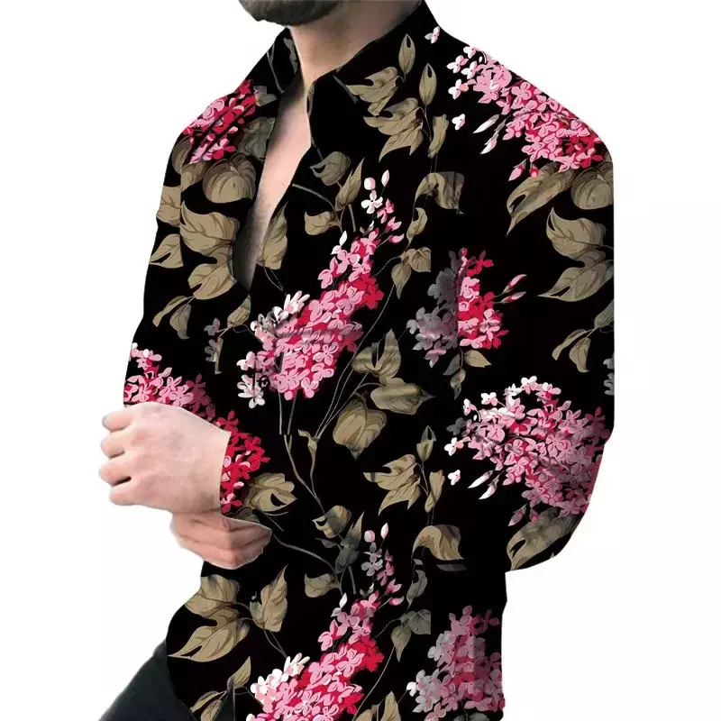 2023 modne kwiatowe koszula męska moda na co dzień impreza plenerowa zapinane na klapę długie rękawy miękkie wygodne męskie Plus Size S-6XL