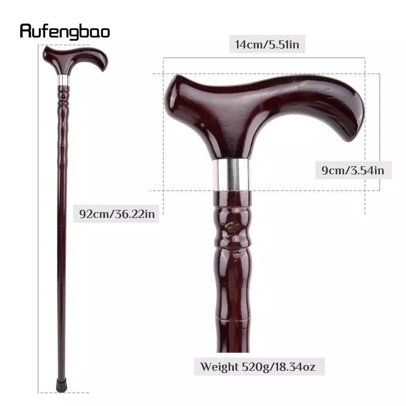 Brown Wooden Single Joint Fashion Walking Stick Decorative Cospaly Cane Halloween Mace Crutch  Wand Crosier 92cm