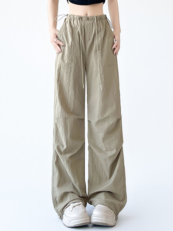 American Chicly-Pantalones básicos de cintura alta para mujer, calzas ajustadas de Color liso, holgadas y sencillas, a la moda, para verano