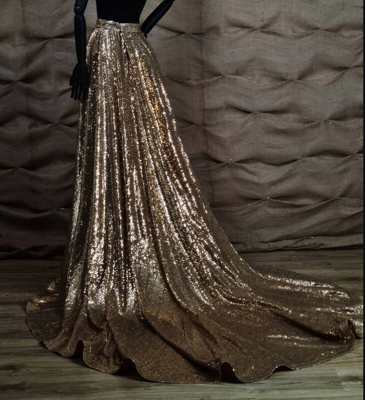 Golden sparkle Sequins detachable train,  bridal  removable skirt custom