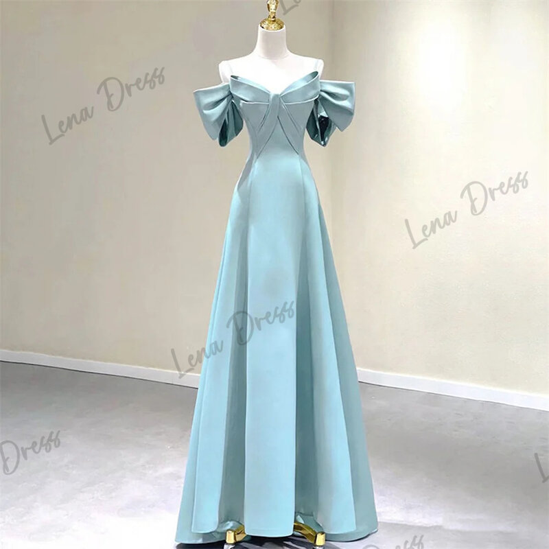 Gaun malam Lily biru Lena Sky, Gaun malam pita bahu terbuka elegan untuk wanita