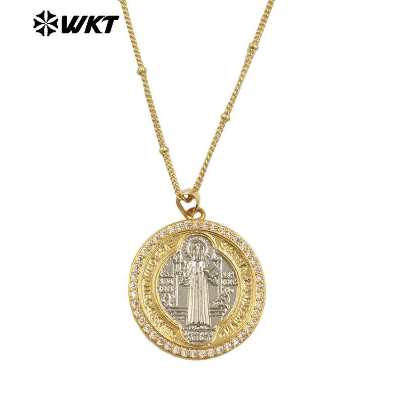 WT-MN987 WKT-collar de medalla de San Benito, oro de 18K, nuevo diseño, joyería religiosa cristiana, regalo