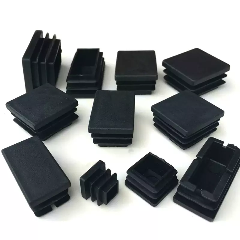 Tapones Rectangulares de plástico negro, insertos de tubo, tapón de acero para patas de 10x20mm ~ 30x100mm, 2/5/10 piezas