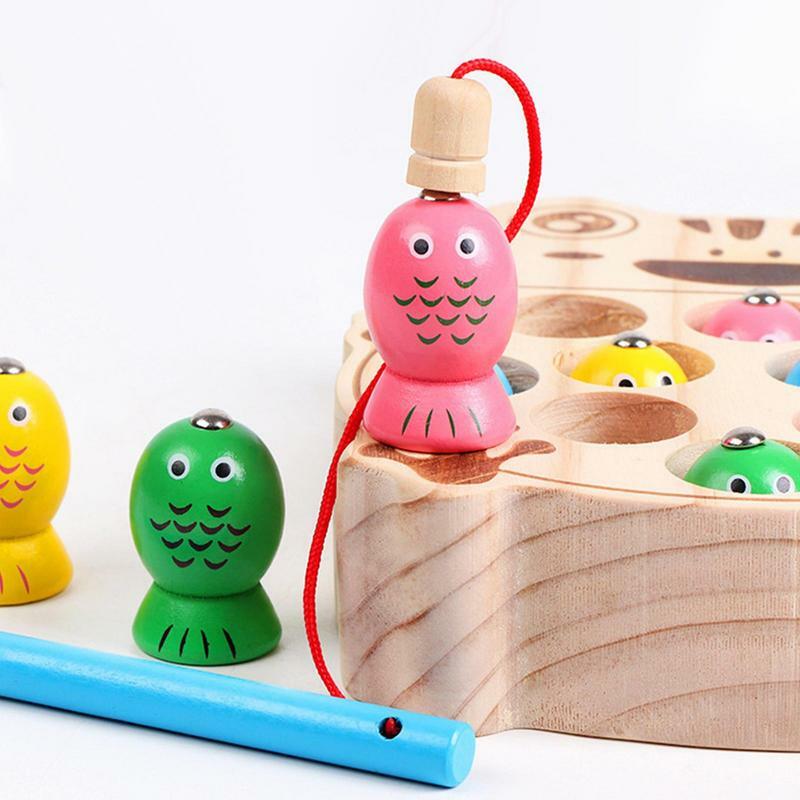 Деревянная игрушка для рыбалки, Дошкольная игра, игрушки Монтессори, набор рыболовных полюсов, портативный Семейный детский цветной игровой задний двор