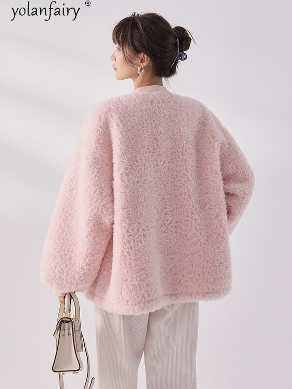 Cappotto di pelliccia donne reali vestiti invernali 100% lana giacca di pelliccia coreano rosa di alta qualità tosatura cappotti da donna Manteau Femme Hiver J6531