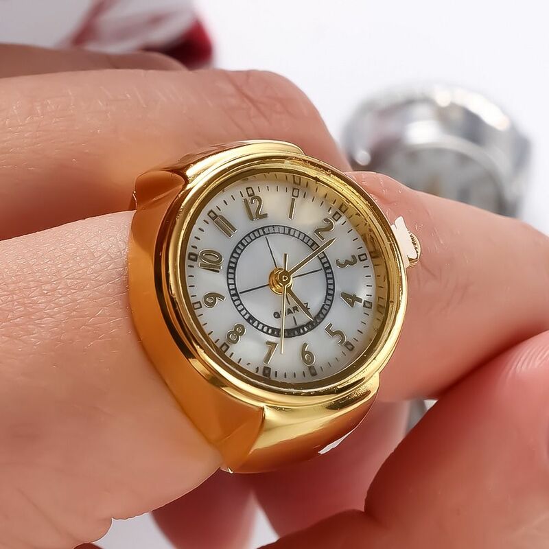 New Fashion Jewelry Clock Elastic Stretchy Rings Round Quartz Finger Rings Digital Watch Ring Watch