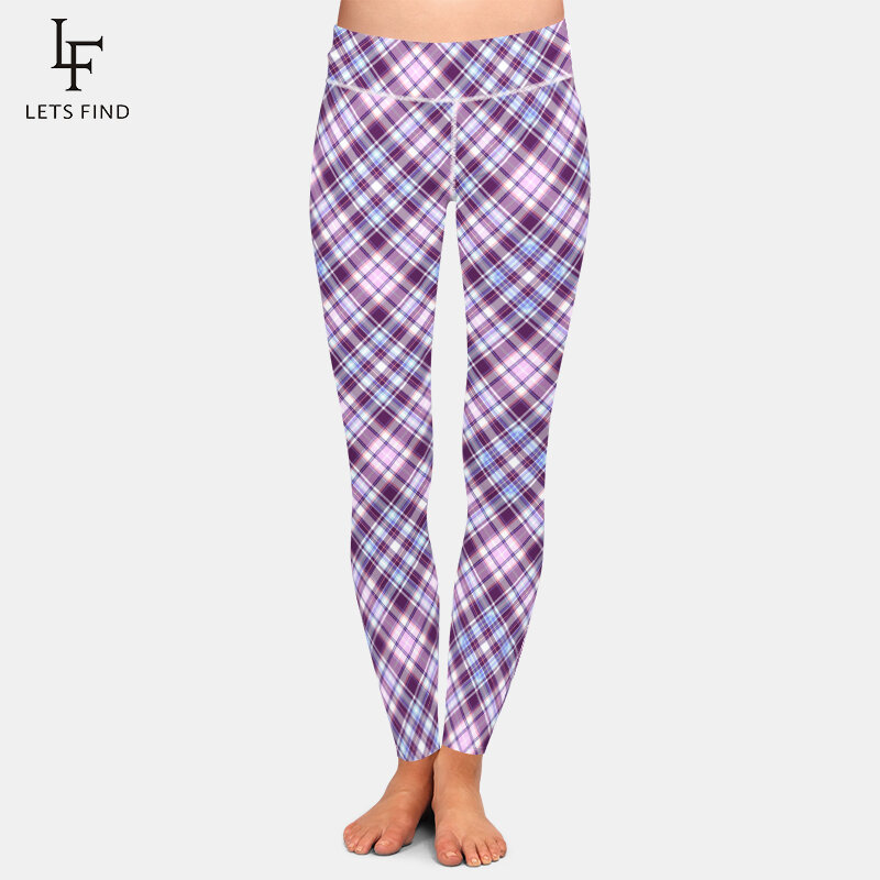 LETSFIND-mallas ajustadas de cintura alta para mujer, pantalones de Fitness con estampado de patrón de tartán 3D, Sexy, de alta calidad