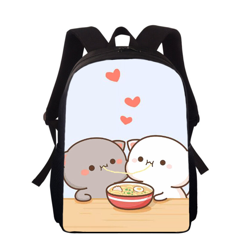 복숭아 고양이 만화 귀여운 어린이 배낭 초등 학교 가방, 소년 소녀 백팩 학생 학교 책 가방, 16 인치 3D 인쇄