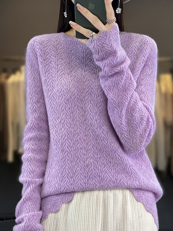 Mode Damessweater Met O-hals Pullovers Australische Wollen Trui Naadloze Confectie, Uitgehold Nieuw In Gebreide Dameskleding