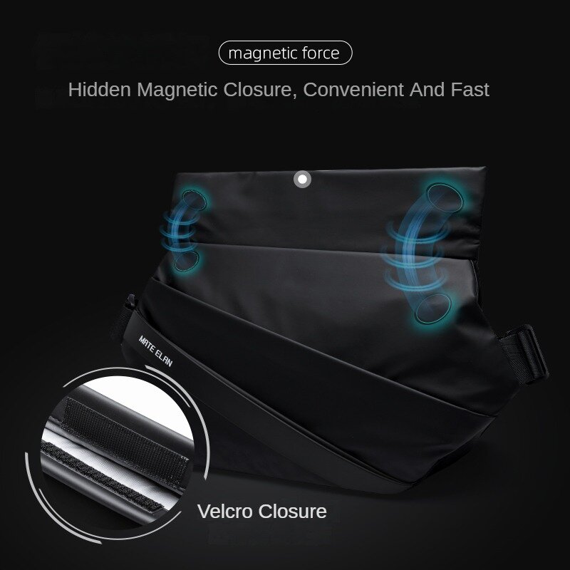 MATE ELAN-Fivela Magnética Impermeável Bolsa Crossbody para Homens, Premium Messenger Bag, Bolsas de Ombro Minimalistas Pretas, Moda Personalidade