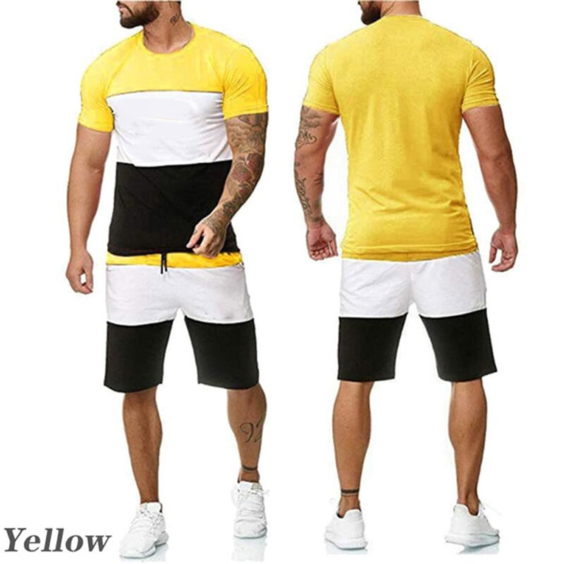 Casual Patchwork Summer Men t-shirt tuta Streetwear Fashion Outfit manica corta Seaside High Street Solid oversize Set