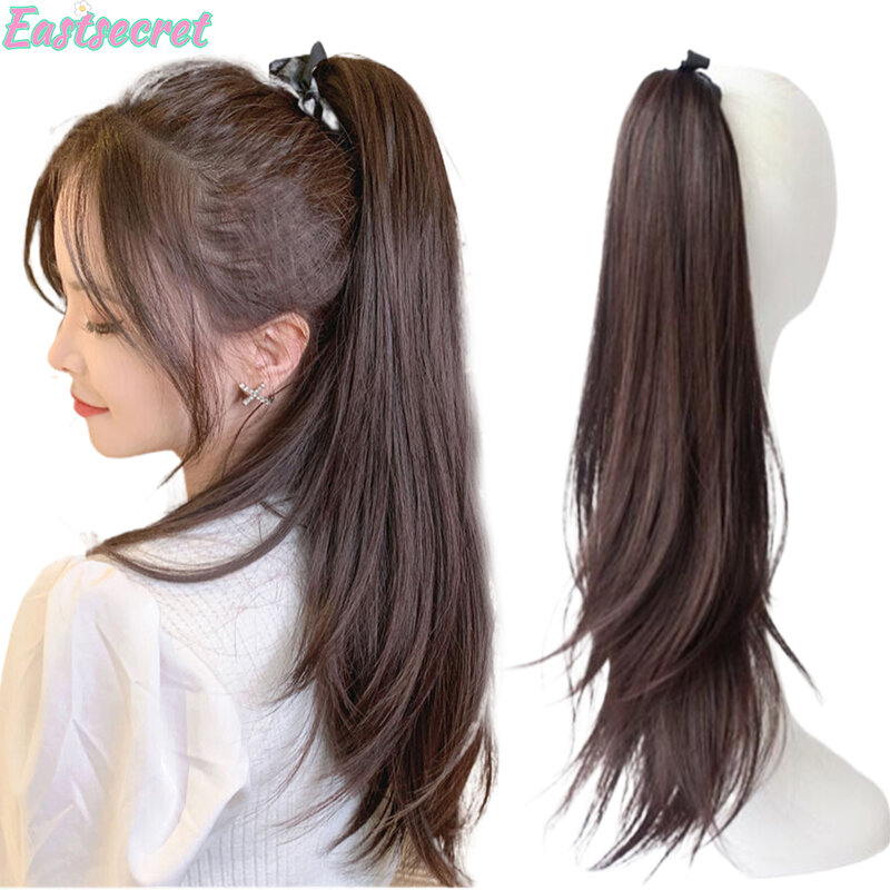 Wigs ponytail women's strap-on long hair fake ponytail micro curls braid wig pieces can be tied in a ponytail naturally light