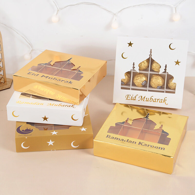 Boîte-cadeau Eid Mubarak, emballage de bonbons, gâteau, chocolat, Ramadan Kareem, décoration de la maison, fournitures de fête musulmane islamique, 2023, 1-5 pièces