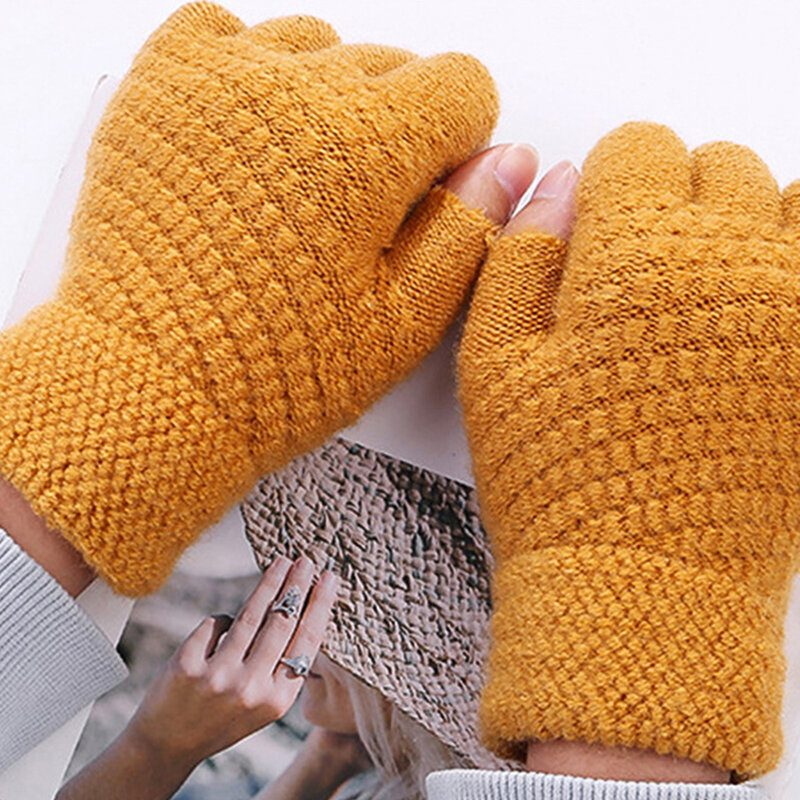 Перчатки без пальцев для экрана унисекс, уличные митенки, короткие теплые шерстяные вязаные перчатки, эластичные удобные перчатки, 1 пара