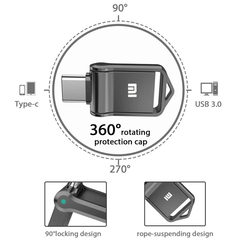 샤오미 USB 3.2, 고속 USB C타입 인터페이스, 휴대폰 컴퓨터용 이중 사용 플래시 메모리 스틱, 2TB, 1TB, 512GB