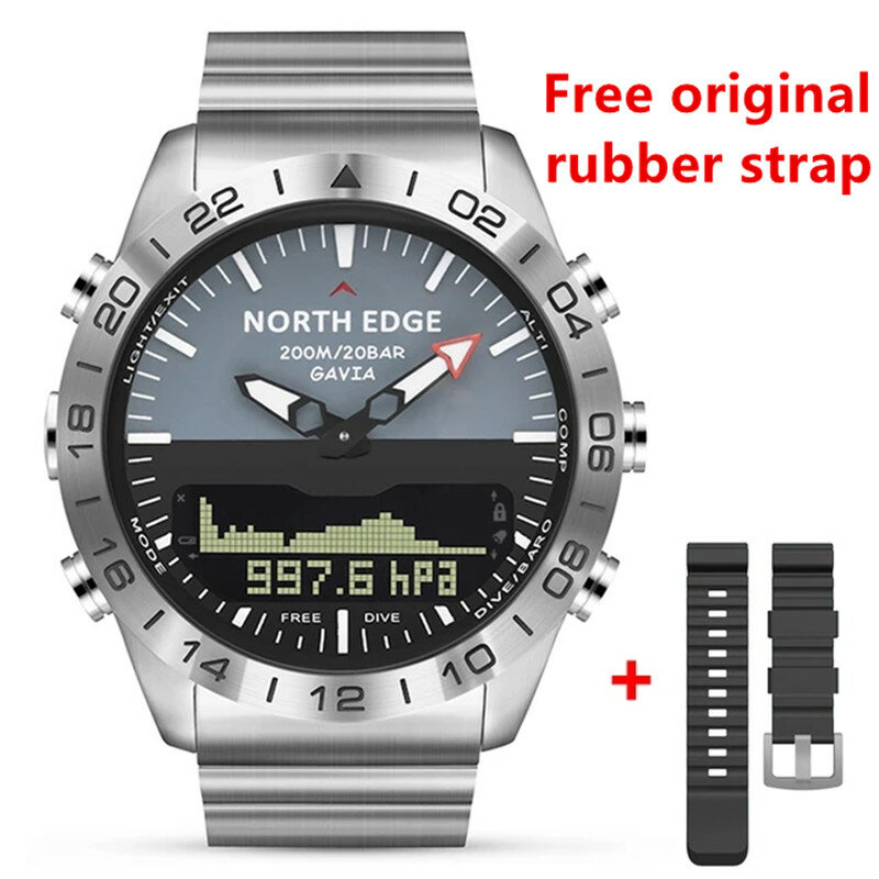 Männer Dive Sport Digital uhr Herren Uhren Militär Armee Luxus Voller Stahl Business Wasserdicht 200m Höhenmesser Kompass NORDEN RAND