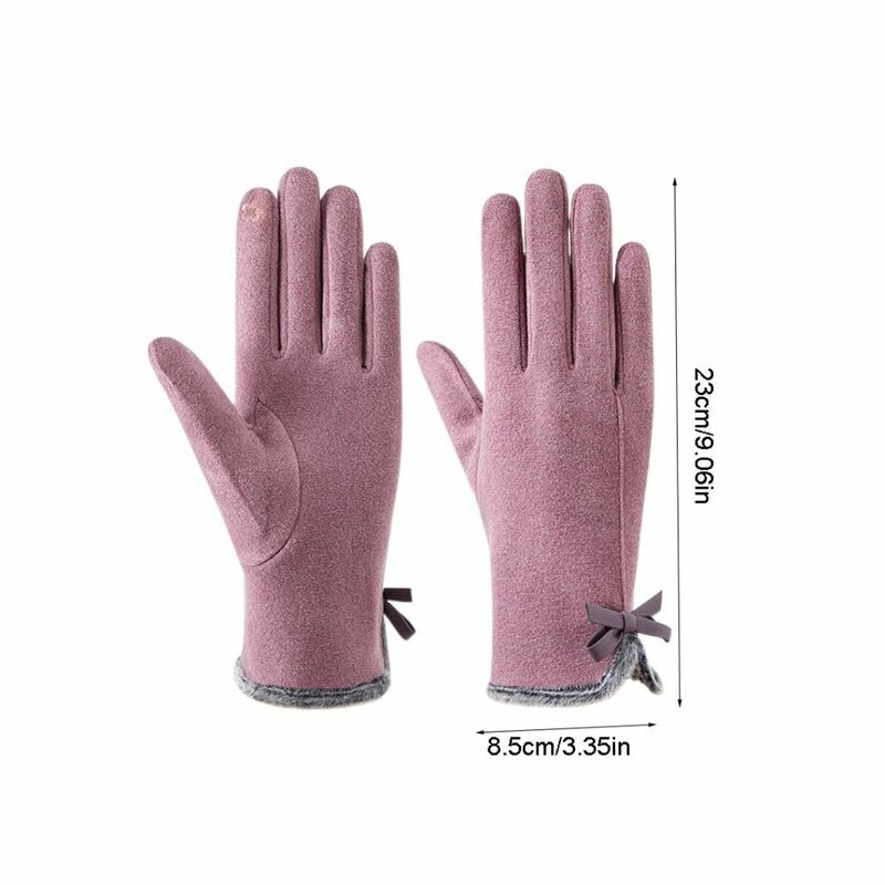 Le donne autunno inverno tengono al caldo il Touch Screen guanti di velluto sottile ciclismo Drive moda eleganti guanti Bowknot
