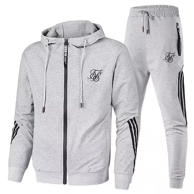 sik silk  Mens Clothing Pullovers Sweater Cotton Men Tracksuits Hoodie Two Pieces + Pants Sports Shirts Fall Winter Track suit