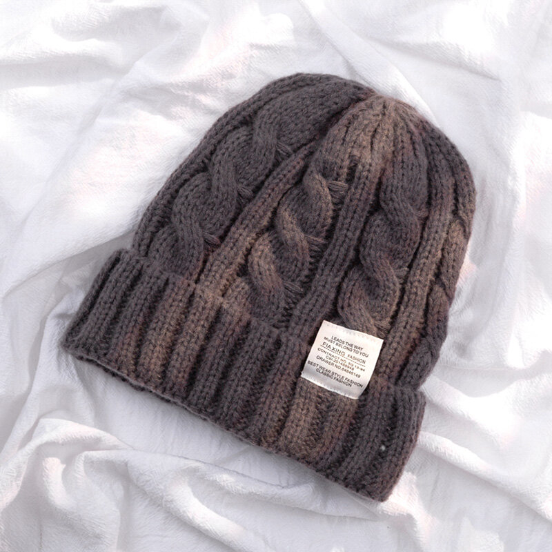 Зимняя Шапка-бини для женщин и мужчин, однотонная плотная мягкая вязаная шапка, уличные спортивные шерстяные теплые шапки, твист-шапка, шапка для пар