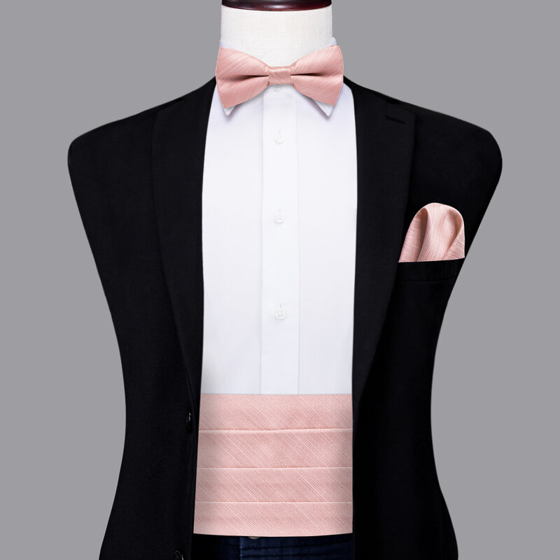 Hi-Tie Luxury Designer Dusty Pink Solid Cummerbund Bow tie Set Formal Tuxedo Corset Elastic Belt for Men Wedding Cummerbunds