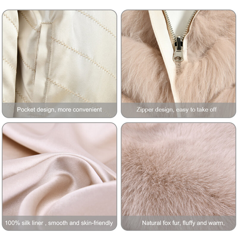 Jxwatcher-abrigo de piel de zorro Real para mujer, chaqueta Reversible con forro de seda de alta calidad, de lujo, personalizada, de invierno, 100%