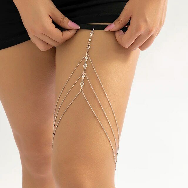 IngeSight.Z artystyczny kryształ elastyczny łańcuszek na nogę dla kobiet Sexy wielowarstwowy frędzel Rhinestone uprząż regulowana biżuteria do ciała