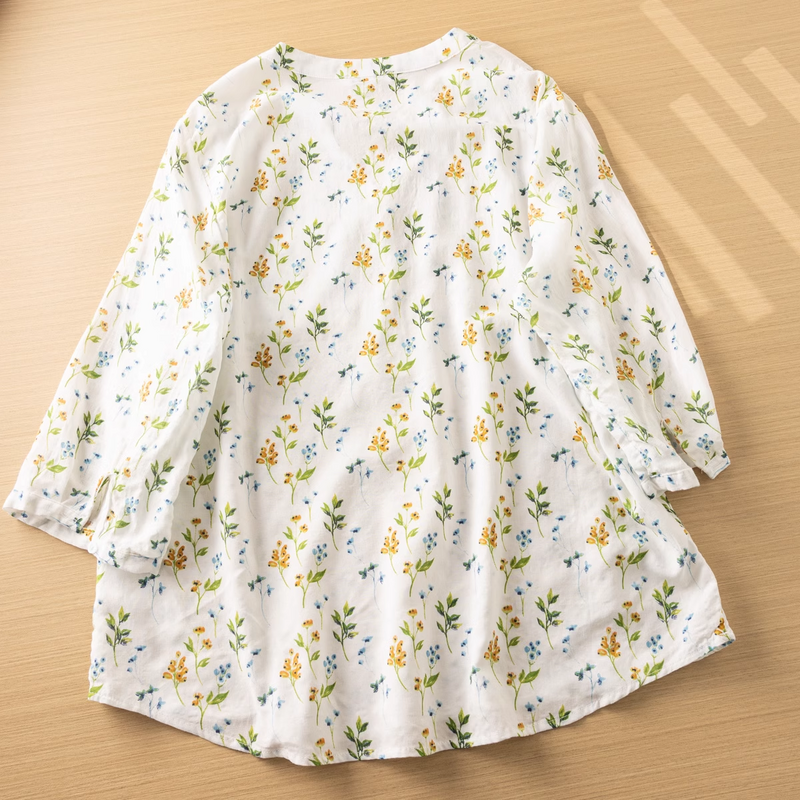 Elegant blouses large size tops women autumn summer Korean fashion three quarter sleeve printed cotton shirts and blouses