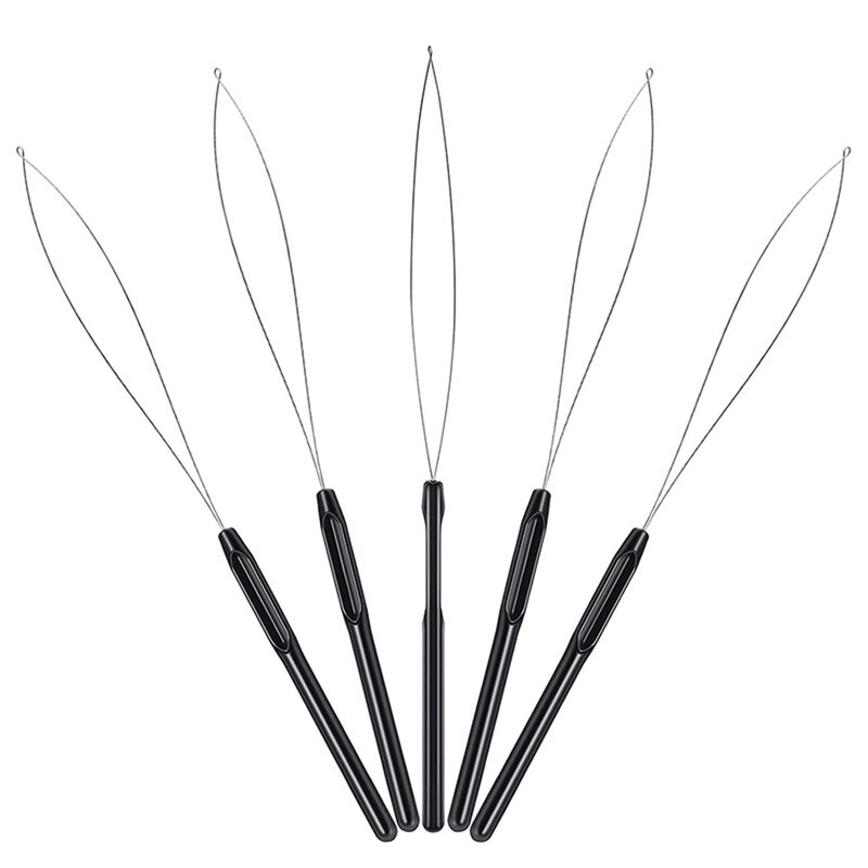 10 pezzi di estensione dei capelli Loop Threader Hook Tool e Bead Tool Black Loop Threader per l'estensione dei capelli o l'estensione delle piume