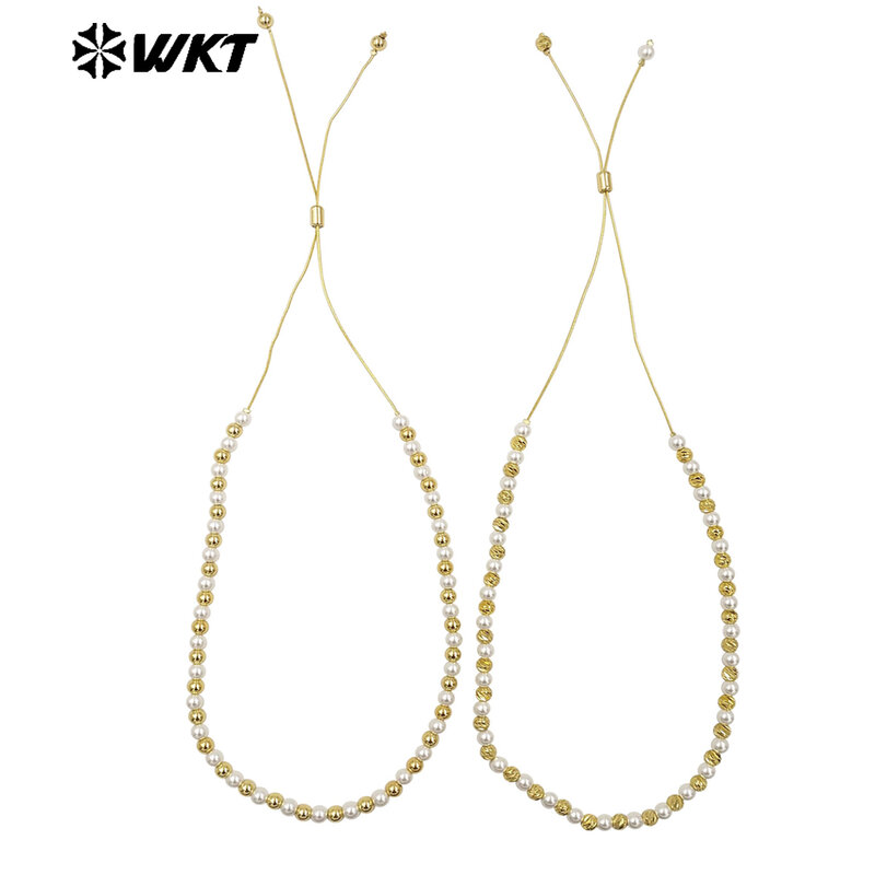 Perle artificielle élégante de carillon WT-JFN20 avec la conception de perles d'or peut être collier réglable pour les femmes 03/Decorated