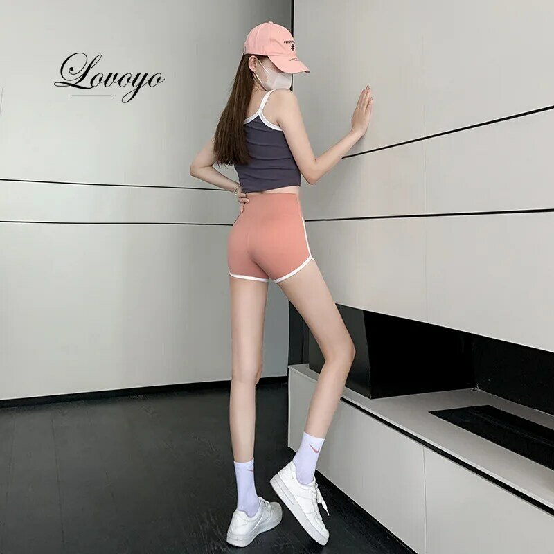 Celana pendek wanita, Legging Fitness Olahraga tanpa jahitan tipis, warna kontras Musim Panas 2024