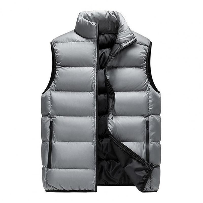 Men Waterproof Down Vest Men's Winter Padded Vest with Stand Collar Zipper Closure Cold Resistant Sleeveless for Autumn for Men