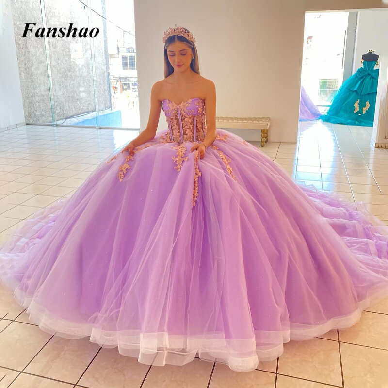 Fansha Classic Style Special Occasion Dresses for Girls Sweetheart llusion Appliques Backless Formal Evening Made To Order