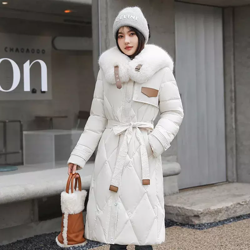 Autumn Winter New Solid Women Parkas Coats Fashion Simple Single Breasted Lace-up Casual Slim Female Windproof and Warm Parkas