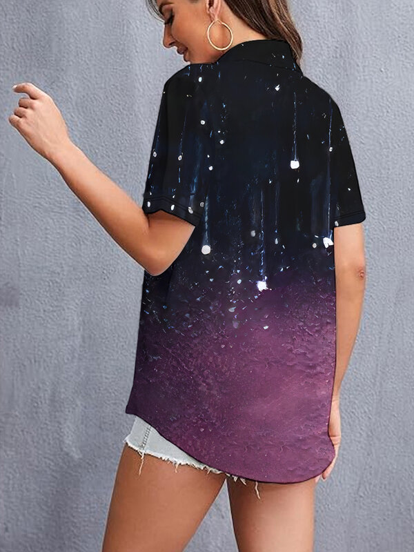 Letnia prosta i spersonalizowana damska koszula z krótkim rękawem gradientowa gwiazda 3D cyfrowa koszula z nadrukiem luźna koszula