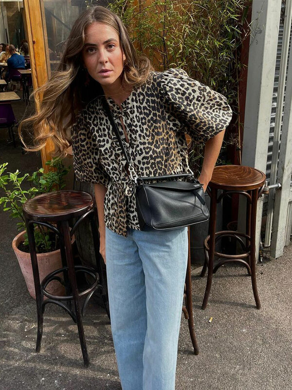 Frauen Leoparden muster T-Shirt 2024 Sommer lässig Mode Rundhals ausschnitt All-Match Kurzarm Top lose Pullover Streetwear