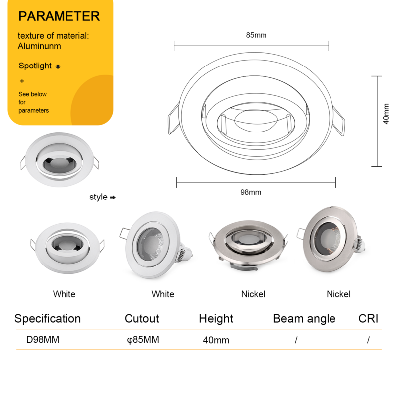 Spotlight Downlight LED สังกะสีนิกเกิล GU10 MR16โคมไฟเพดานโคมไฟดาวน์ไลท์กรอบ