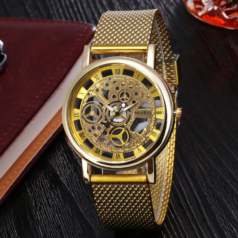 Moda relógio de quartzo para homens luxo oco aço masculino relógios feminino unisex hombre relógio de pulso de quartzo relogio masculino novo