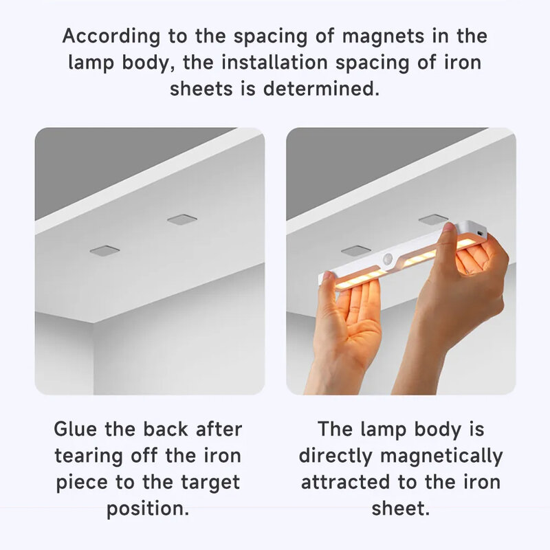 LED PIR Motion Sensor TYPE-C Rechargeable Side Induction LED Night Light Lamp For Kitchen bedroom Under bed Cabinet Closet Light