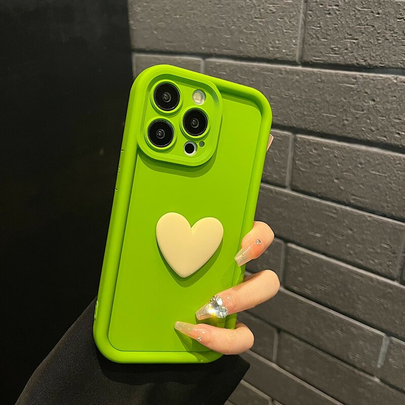 Cute 3D Love Heart Silicone Phone Case, Ins, Candy, à prova de choque, tampa traseira, apto para iPhone 15, 13, 12, 11, 14 Pro Max, X, XR, XS, 8 Plus